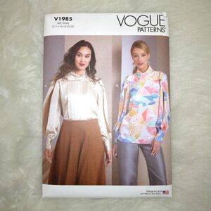 VOGUE V1985 Sz 14-22 Misses Twist Neck Top With Bishop Sleeves